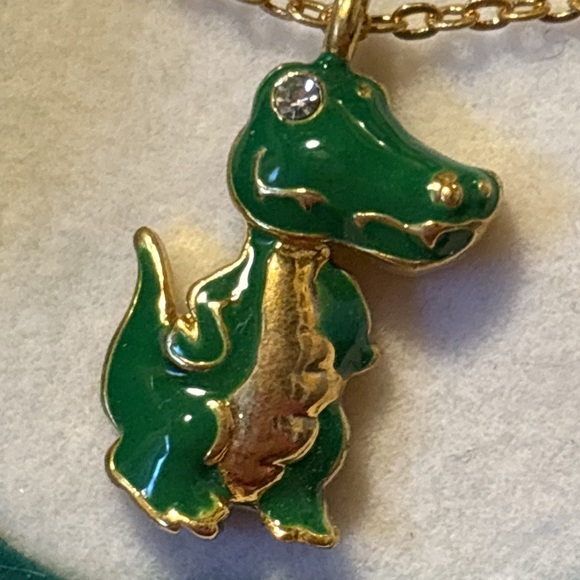 Vintage velvet alligator with gold tone alligator with rhinestone eye - Picture 3 of 9